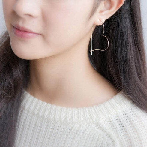925 Sterling Silver Big Large Heart Hoop Earrings Threader Earrings for Women Thin Wire Lightweight 50mm for Women...