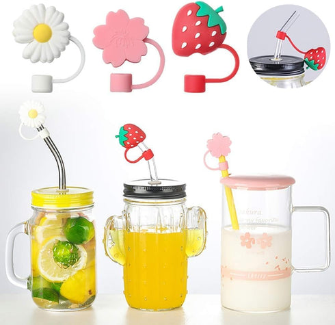 Cute Heart-shaped Straw Cover Cap for Stanley Cup, Reusable Silicone Straw Topper, 10mm Dust-Proof Silicone Straw Cover Cute Tumbler Cup Accessori...