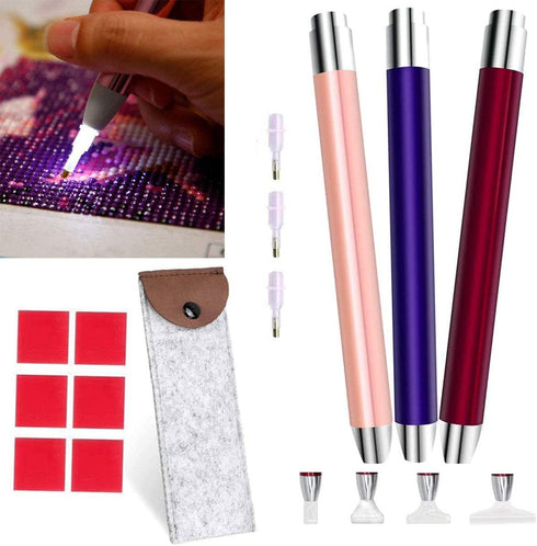 VAVCASE diamond art painting Pen with Light - 3PCS Diamond Dots Painting Tools -Lighting diamond art painting Tools 4 Pen Heads, Storage Bag-Nail ...