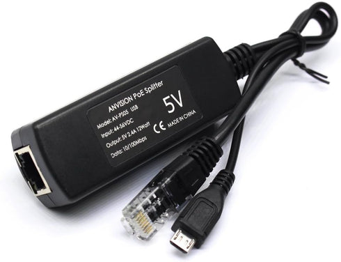 ANVISION Active 48V to 5V 2.4A PoE Splitter Adapter with Micro USB Plug, IEEE 802.3af Compliant, for Tablets, Dropcam or Raspberry Pi, IPC, IP Cam...