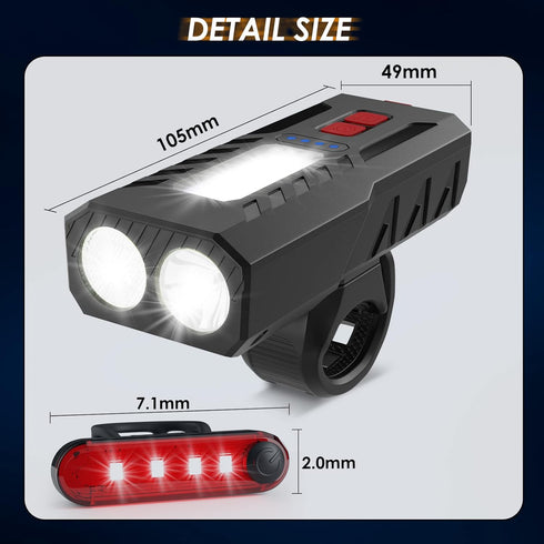 USB Rechargeable Bike Lights Set, 6 Modes Bicycle Front Headlight and Back Taillight, 3000LM Water Resistant Bicycle Lights Front and Rear for Nig...