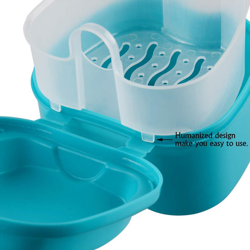 Coolrunner Denture Case, Denture Cup with Strainer, Denture Bath Box False Teeth Storage Box with Basket Net Container Holder for Travel, Retainer...