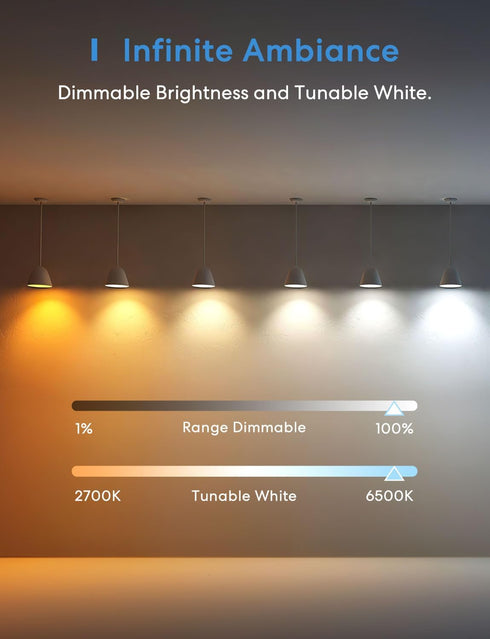 meross Wi-Fi Smart Light Bulb, Color Changing Led Bulbs Compatible with Alexa and Google Home, 2700K-6500K Tunable White, 810 Lumens 60W Equivalen...