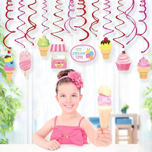 30Ct Ice Cream Hanging Swirl Decorations, Summer Party Supplies, Ice-Cream Birthday Theme, Kids Decor for First 1st Boy Girl Baby Shower, Ice Crea...
