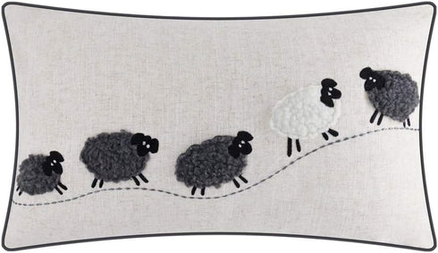 JWH Sheeps Pillow Cover Decorative Animal Embroidery Accent Pillow Case Lumbar Cushion Cotton Pillowcase for Sofa Couch Bed Living Room 12x20 Inch...