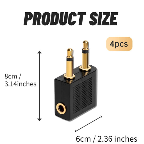 4 Pack Airplane Headphone Adapter, 3.5mm Male to 3.5mm Female Gold Plated Aircraft Headset/Earphone Adapter for in-Flight Entertainment System...