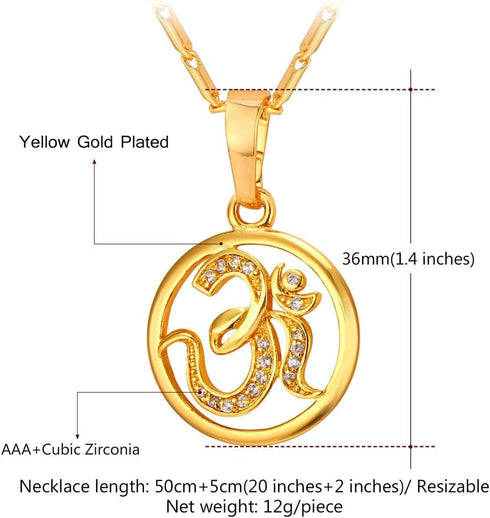 U7 Women's 18K Gold Plated Cubic Zirconia Aum Om Sanskrit Symbol Pendant Hinduism Yoga Charm Necklace 20"...