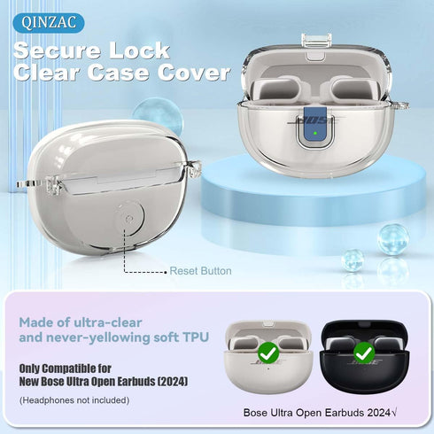 Safety Lock Case for Bose Ultra Open Earbuds (2024), QINZAC Soft TPU Clear Bose Ultra Open Earbuds Case Cover with Safety Lock Shockproof Protecti...