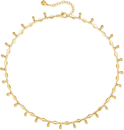 Dainty Gold Choker Necklace 14k Gold Plated CZ Leaf Drop Beads Chain Chokers Handmade Delicate Simple Necklaces Jewelry...
