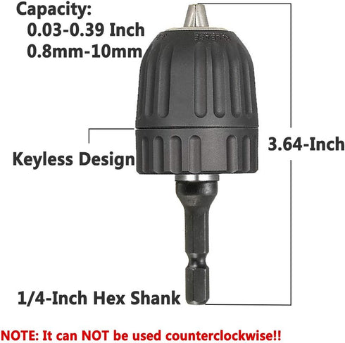 Yakamoz Quick Change 1/4-Inch Hex Shank 0.8-10mm Clamping Capacity Keyless Drill Chuck Screwdriver to Drill Converter Conversion Tool | 3/8-24UNF ...