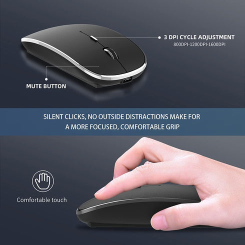Wireless Mouse Chargeable Portable Silent Wireless Mouse USB and Type-C Dual Mode Wireless Mouse 3 adjustable DPI for Laptop, Mac, MacBook, Androi...