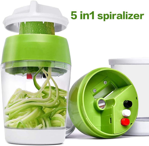 5 in1 Handheld Spiralizer Vegetable Slicer, Green, Plastic, ABS, Stainless Steel...