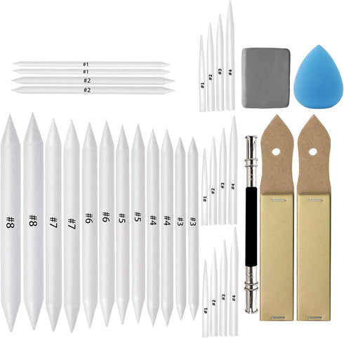 33 Pcs Blending Stumps and Tortillions Paper Art Blenders Drawing with Sandpaper Pencil Sharpener Extension Kneaded Eraser Rubbing Sponge for Stud...