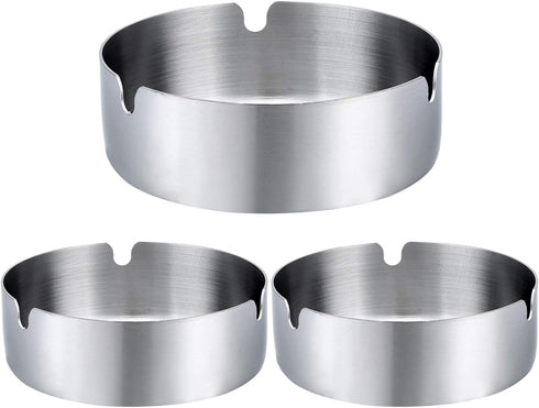 Pack of 3 Cigar Ashtray Tabletop Round Stainless Steel Ash Tray Suitable for Cigarette Ash Holder for Home...