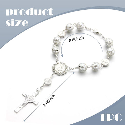 2 PCS Car Interior Rearview Mirror Decorative Pendant, 0.39" Rosary with Tori Cross Bead Hanging Pendant Bead String, Multi-Purpose Personalized F...
