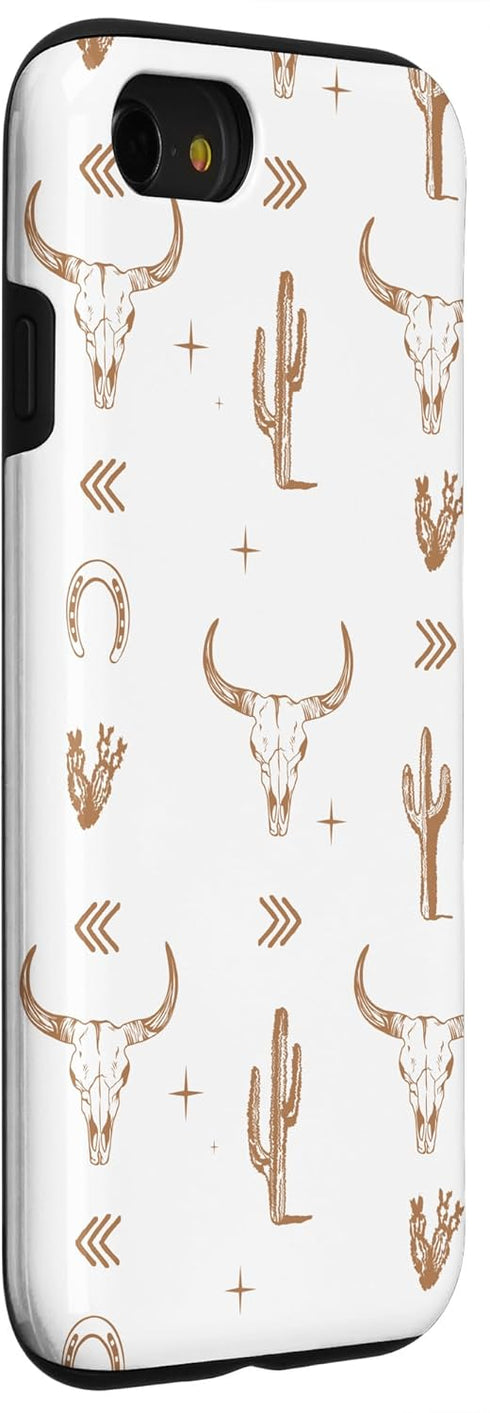 iPhone SE (2020) / 7 / 8 Western Country Boho Southern Bull Rustic Skull Chic Pattern Case...