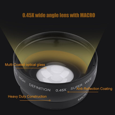 Wide Angle Macro Lens, Camera 52mm 0.45X Magnification Universal Conversion Lens Professional Optical Glass Camera Close Up Lens, for Canon for Ni...