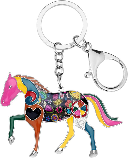 BONSNY Enamel Metal Horse Key chains For Women Girls Gifts Car Purse Animal Pendant Charms...