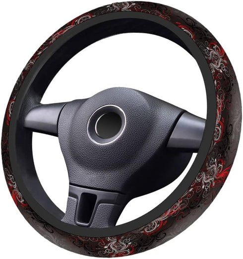 Swono Car Steering Wheel Covers Red Black Floral Beautiful Floral at The Border Creative Design Universal for Women Girls Soft Neoprene Anti-Slip ...