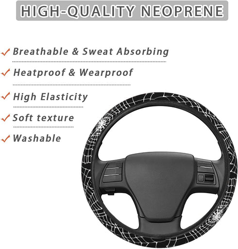 Retro Halloween Web Spider Steering Wheel Cover for Women, Girls 15 inch Universal Auto Car Anti Slip Wrap Steering Wheel Covers Fit for Vehicles,...