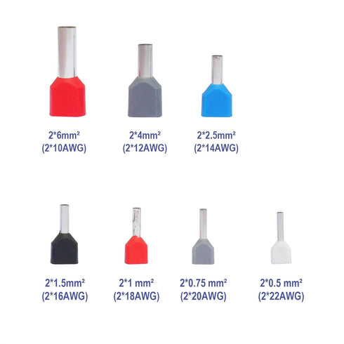 10AWG Dual Barrel Ferrules Terminal, AWG 10/6.0mm² Twin Ferrule Connectors Wire Ends Terminals Pins for Car Audio, Electronics, Communication Equi...