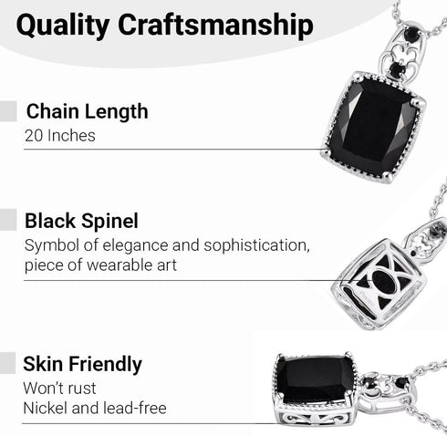 Tourmaline Spinel Pendant Black Necklaces for Women in 925 Sterling Silver & Stainless Steel Gemstone Birthstone Necklace - Engagement Anniversary...
