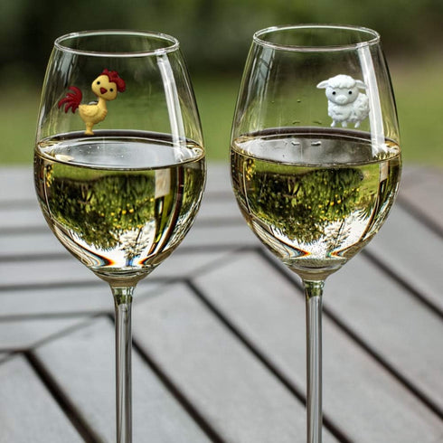 Barnyard Animal Wine Charms – Magnetic Glass Markers and Identifiers Set of 6...