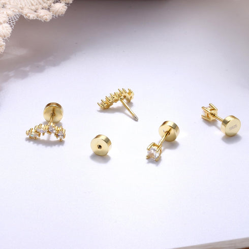 2 Pairs 925 Sterling Silver Flat Back Earrings for Women Dainty Gold CZ Flatback Cartilage Earring Small Helix Tragus Multiple Piercing Jewelry...