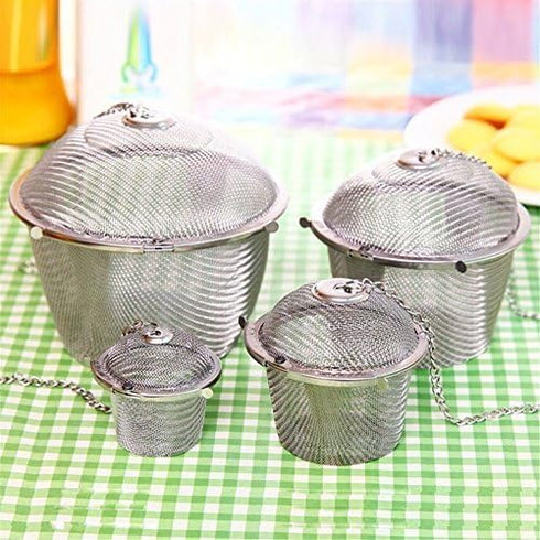 Chained Lid Spice Seasoning Bag Mesh Ball Shape Tea Filter Basket Infuser Tea Strainer Stainless Steel Kitchen Tools by Xiaolanwelc-Set of 4PCS...