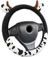 Cow Plush Steering Wheel Cover Universal 15 in Cute Fuzzy Cow Horn Car Steering Wheel Cover Non-Slip Stretchy Cow Print Circular Steering Wheel Pr...