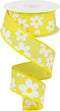 Daisy Flower Canvas Wired Edge Ribbon, 10 Yards (Yellow, 1.5")...