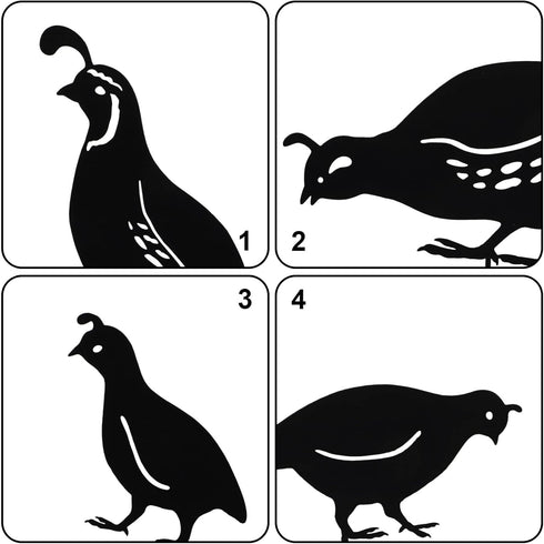 COHEALI 4Pcs Iron Cast Animal Stake Statue Rustic Quail Silhouette Quail Family Yard Black Metal Quail Art Garden Birds Silhouette Statue Lawn Bac...