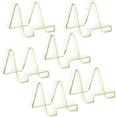 BANBERRY DESIGNS Wire Easel Display Stand - Twisted Brass Metal - 3 Inch - Pack of 6 - Craft Accessory - Small Books or Photos...