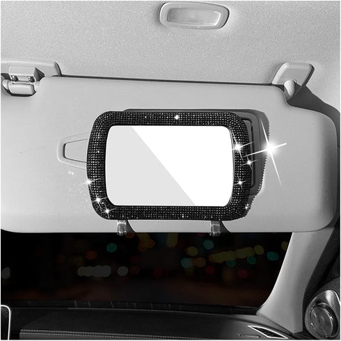 Car Sun Visor Mirror, Bling Reinestone Crystal Visor Makeup Vanity Cosmetic Mirror Clip for Women Girls, Automotive Mirror Light Sun Shading Unive...