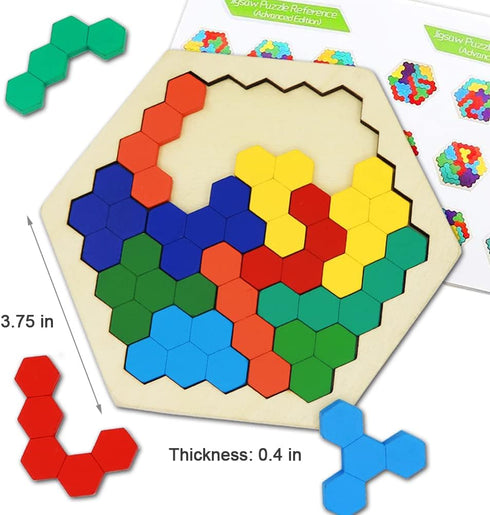 2 Pack Wooden Russian Blocks Puzzle + Hexagon Puzzles for Kids & Adults, Wooden Block Puzzle Intelligence Brain Teasers Toy Logic Game STEM Educat...