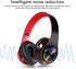Bluetooth Over Ear Headphones, Foldable LED Stereo Headphones with Built-in Microphone, Noise-Cancelling Wireless Headset for PC/Smart Phone/TV (B...