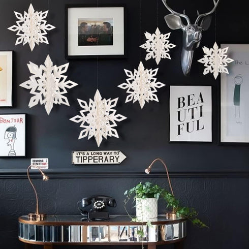 Winter Wonderland Frozen Party Snowflakes Decorations White 12pcs Hanging 3D Paper Snowflakes and Snowflake Garland for Christmas Birthday Party D...