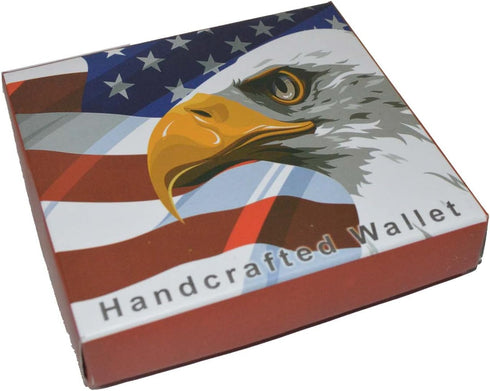 LB LEATHERBOSS Mens Bifold Exotic Wallet Picture US America Flag and Eagle with printed gift box...