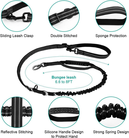 Philorn Bungee Dog Leash Heavy Duty 6-7FT Tactical Dog Leash, Adjustable Leash for Large Dogs That Pull with 2 Padded Traffic Handles, Reflective ...