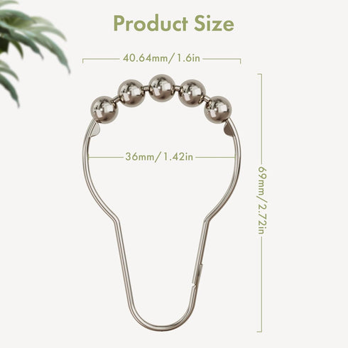 Amazer Shower Curtain Hooks, Decorative Rust Proof Stainless Steel Shower Curtain Hooks for Bathroom Shower Rods Set of 12, Polished Nickel...