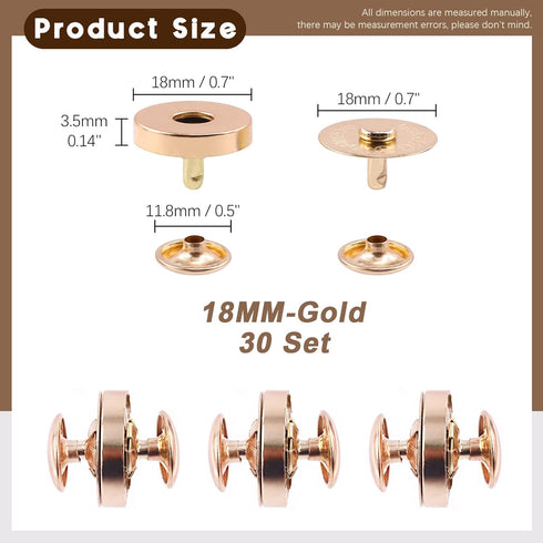 Wokape 30 Set Magnetic Button Sewing Clasps Snaps Fasteners (Gold-18MM-30Pcs) - 18mm Round Strong Magnetic Button Clasps Snaps Purse Handbag with ...