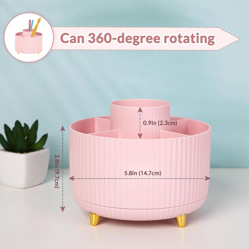 SKYDUE 360 Degree Rotating Desk Organizer, Dual-Purpose Pencil Pen Holder for Desk, Cute Rotating Desk Pen Organizer with 5 Slots, Art Supplies, P...