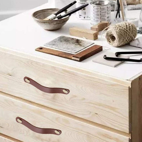 yusheng 4 Pack 200mm Lengthened Soft Genuine Leather Drawer Pulls Handle,Wardrobe Cabinets Kitchen Closet Knobs Door Pulls Handles knobs with Scre...