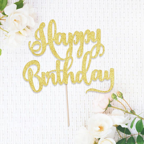 happy birthday Cake Topper, Happy Birthday Cake Bunting Decor,Birthday Party Decoration Supplies?Photo Booth Props (Gold)...