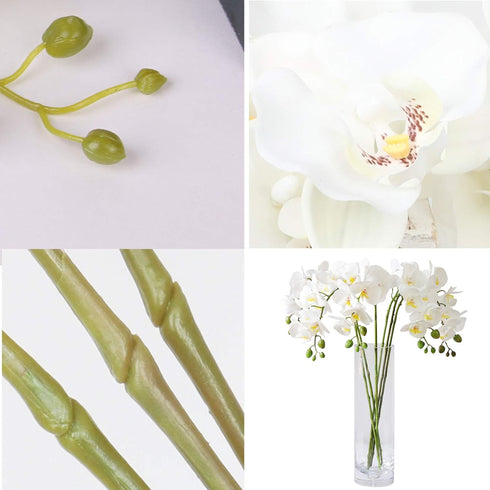 FagusHome 32" Artificial Phalaenopsis Flowers 6 Pcs with 4 Bundles Leaves Artificial Orchid Flowers Stem Plants for Home Décor (6Pcs)...