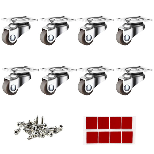 Mini Caster Wheels 0.5 Inch Low Profile Rubber Tiny Swivel Casters, Steel Top Plate Self Adhesive Caster Wheels for Small Appliances, Furniture, T...