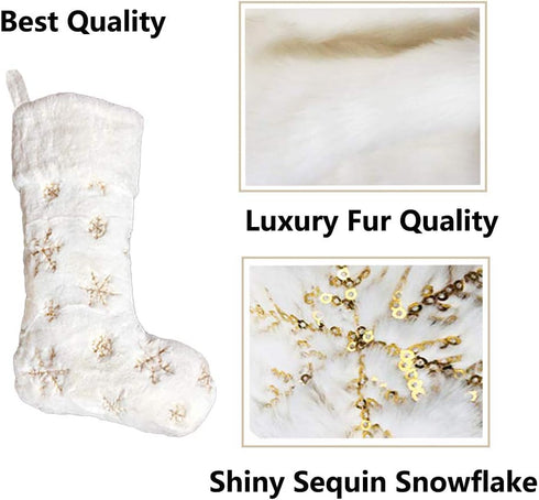 AOGU 3 Pack 22 Inch Faux Fur Sequin Snowflake Christmas Stockings Snowy White Christmas Stockings Hanging Ornaments Candy Gift Bags for Christmas ...