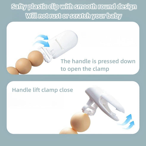 Pacifier Clips for Baby Boys Girls Silicone Beads Pack of 2 Soft Flexible Binky Clips (Grey+Green)...