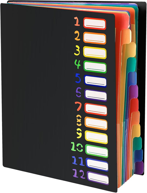 24 Plastic Folders with Pockets, 12 Colors Multi Pocket Folder Binder with Dividers, 12 Tab Folders with Pockets Office Organizer Folder Letter Si...