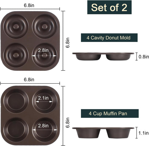 Muffin Pan 4 Cup and Donut Molds Bakeware set of 2,Make Perfect Bagels and Standard Cupcake Pan for Baking,Premium Nonstick Muffin Tin and Donut p...